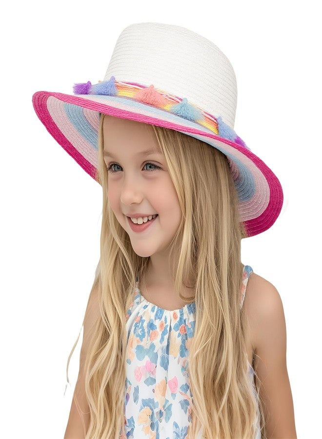 PinkSheep Girls Sun Hat,Cute Summer Straw Beach Hat for Toddler Kids 2-3T with Wide Rainbow Brim & Tassels - UPF 50+ - Image 5