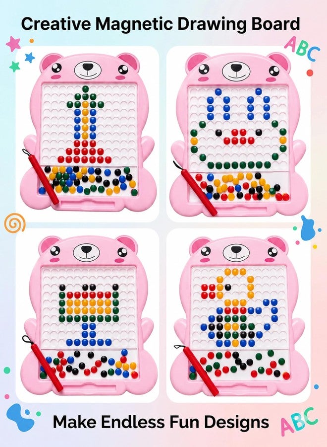 Btop® Creative Magnetic Bead Drawing Board for Kids | Bear Shape Educational Learning Toy with Magnetic Pen & Colorful Beads | Reusable Writing & Pattern Making Board (80 PCS) - Image 3