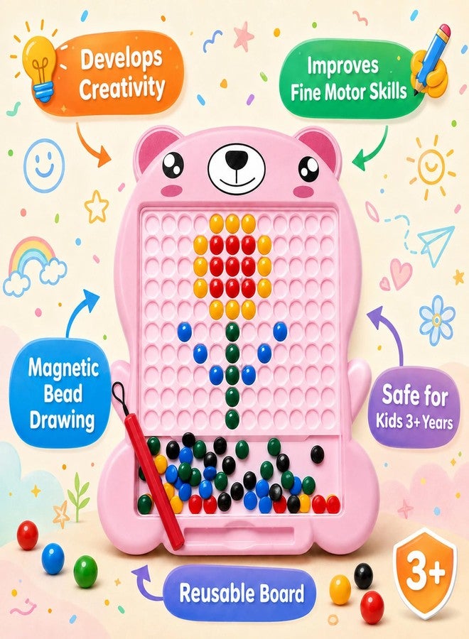 Btop® Creative Magnetic Bead Drawing Board for Kids | Bear Shape Educational Learning Toy with Magnetic Pen & Colorful Beads | Reusable Writing & Pattern Making Board (80 PCS) - Image 2