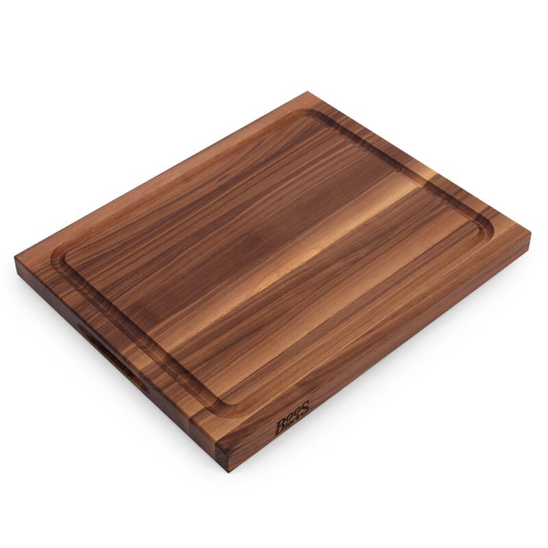 John BOOS John Boos BBQ Series Walnut Cutting Board wJuice Groove 15 Thick Butcher Block  Wooden Reversible Kitchen Prep Chopping Slab wBuiltIn Finger Grips  Edge Grain Construction 21 x 17 