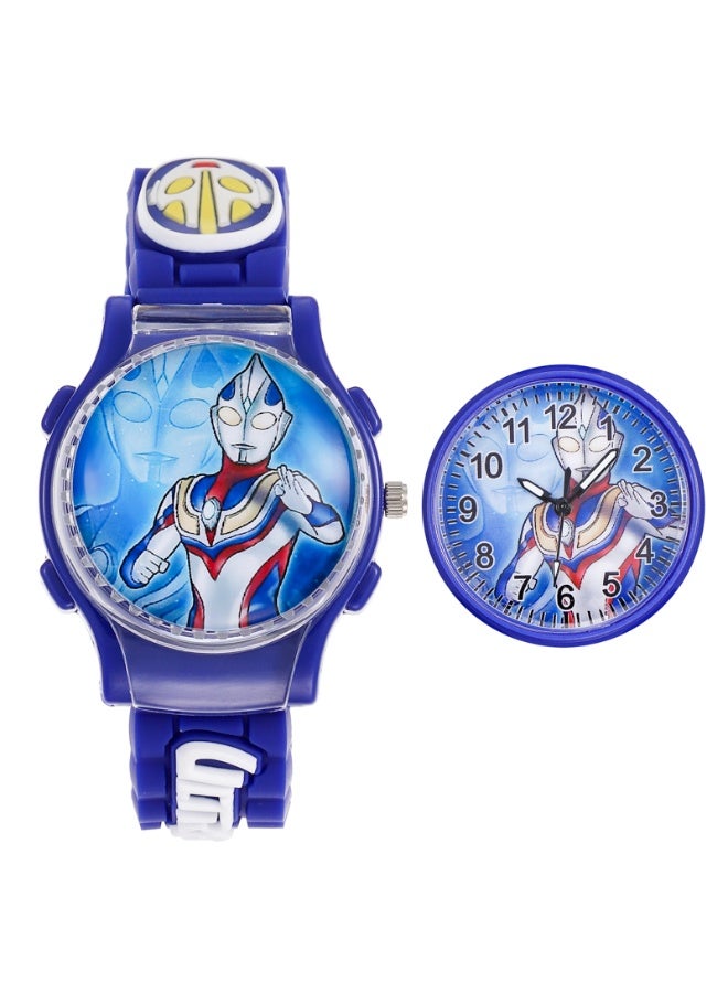 ULTRAMAN Blue Ultraman Tiga Cartoon Flip Cover Children's Watch (The Cover Can Turn) - Image 1