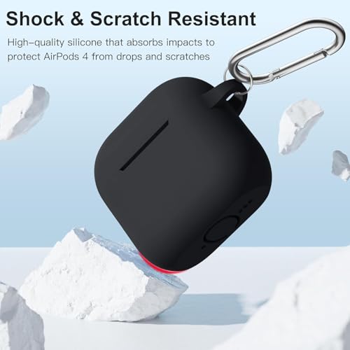 CERLINK AirPods 4 Case Cover Soft Silicone Material 2024, Full Protective Case Cover for Apple Airpods 4 with Anti-Lost Keychain (Black with Pen) - Image 2