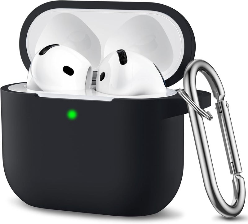 CERLINK AirPods 4 Case Cover Soft Silicone Material 2024, Full Protective Case Cover for Apple Airpods 4 with Anti-Lost Keychain (Black with Pen) - Image 1