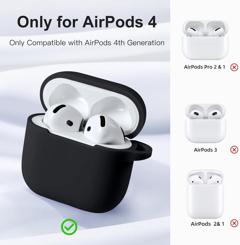 CERLINK AirPods 4 Case Cover Soft Silicone Material 2024, Full Protective Case Cover for Apple Airpods 4 with Anti-Lost Keychain (Black with Pen) - Image 4