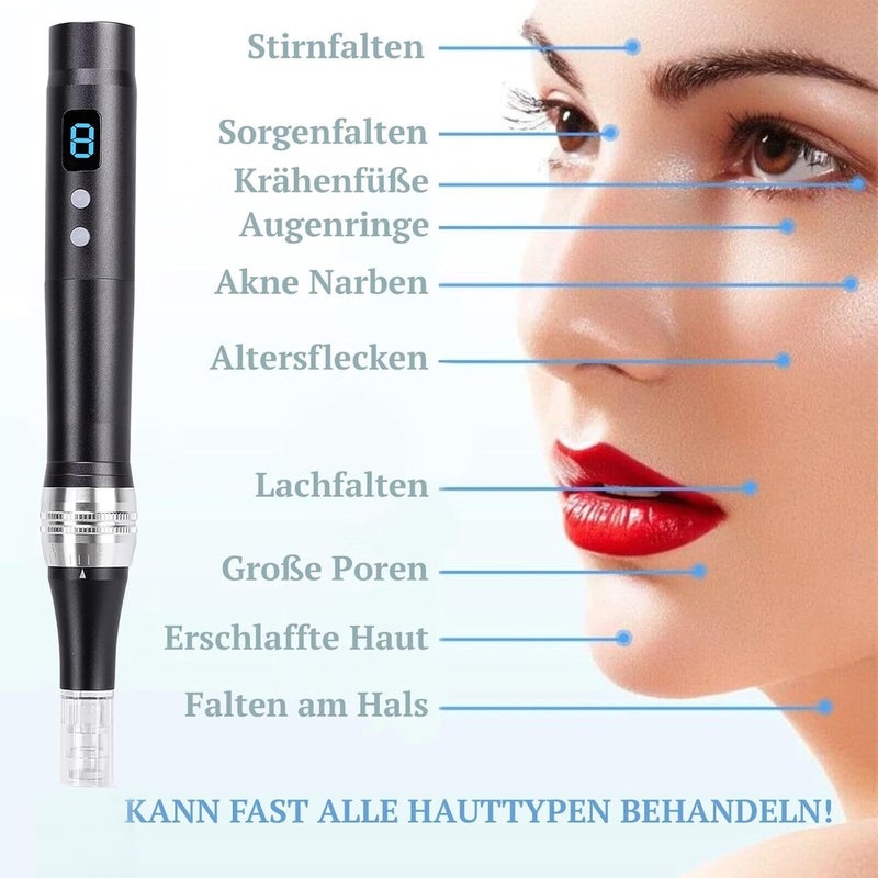 endim 8-Speeds Microneedling Pen LCD Screen Dermapen with 12Pcs Cartridges Electric Derma Pen for Face Body Beard Hair and Skin Care-Black, & Vitamin C Serum with Hyaluronic acid (12 Cartridges) - Image 2