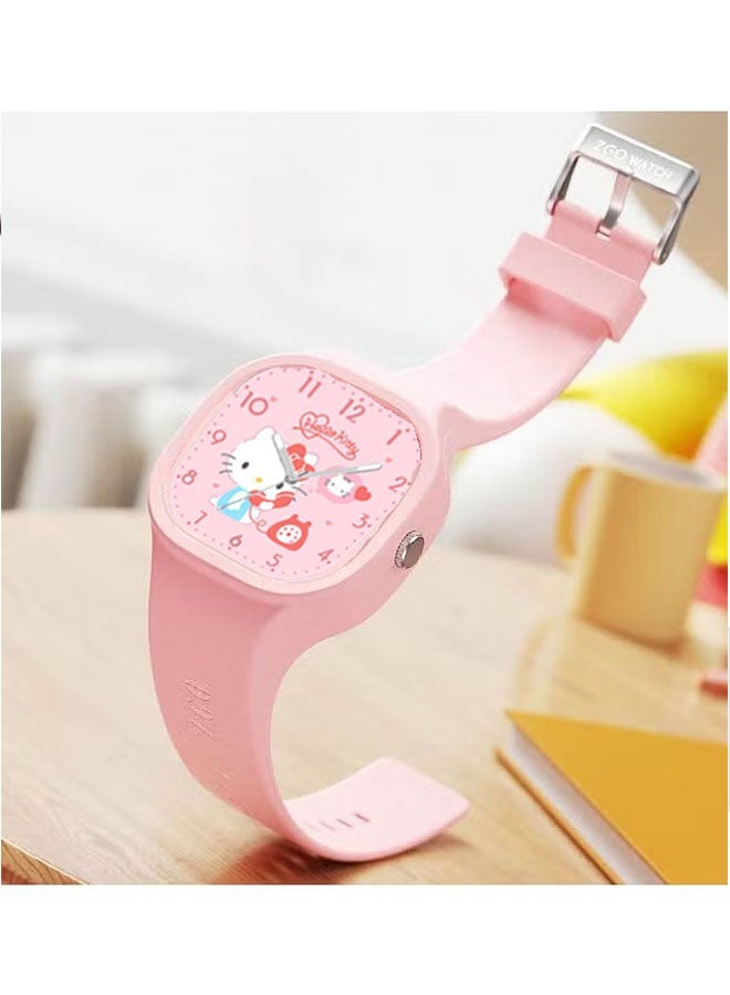 سانريو ساعة أطفال مربعة وردية اللون بنمط كرتوني من سانريو هالو كيتي بحزام من السيليكون مناسبة للأطفال من جميع الأعمار، ساعة هدية - Image 3
