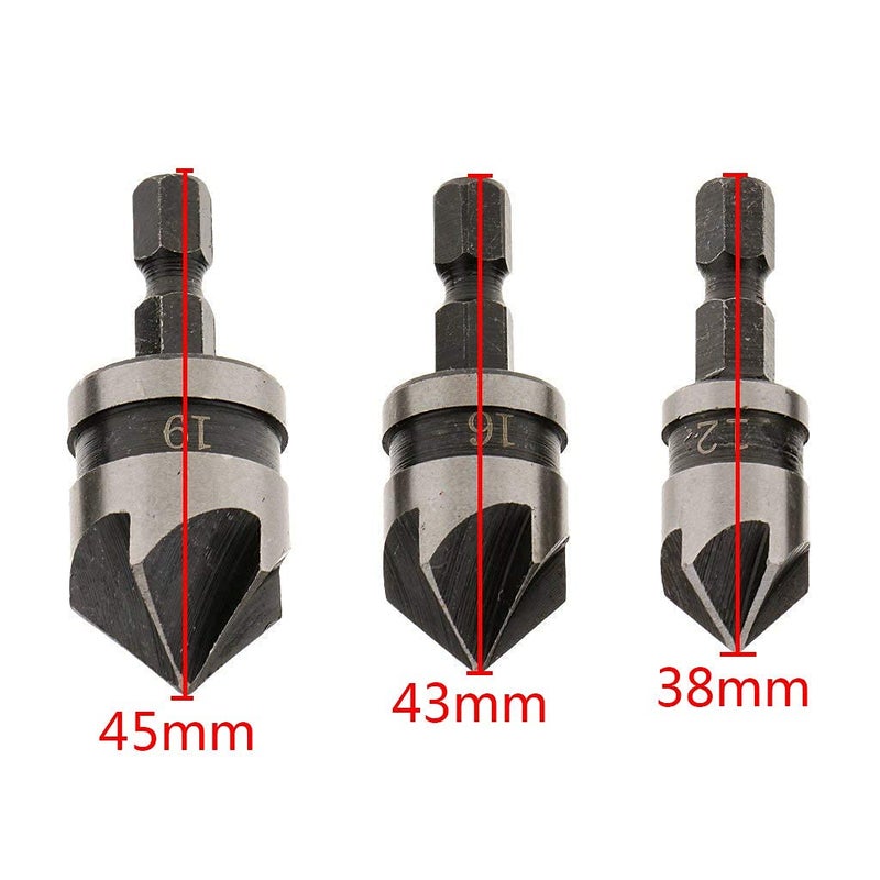 SHB SHB Hex 12 16 19Mm Countersink Power Drill Bit Bore Set for Wood Metal 14inch Set of 3  - Image 2