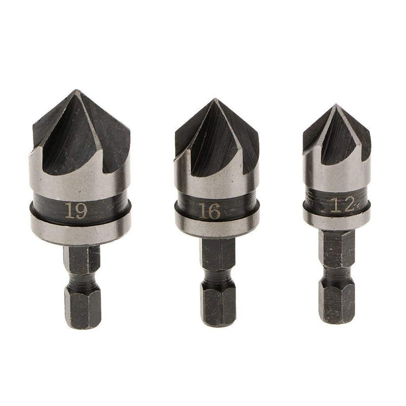 SHB SHB Hex 12 16 19Mm Countersink Power Drill Bit Bore Set for Wood Metal 14inch Set of 3  - Image 1