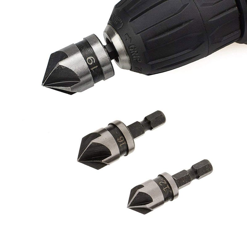 SHB SHB Hex 12 16 19Mm Countersink Power Drill Bit Bore Set for Wood Metal 14inch Set of 3  - Image 3