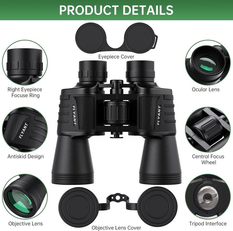 Flyant 20x50 High Powered Binoculars for Adults, Waterproof Compact Binoculars with Low Light Vision for Bird Watching Hunting Football Games Travel Stargazing Cruise with Carrying Bag - Image 2