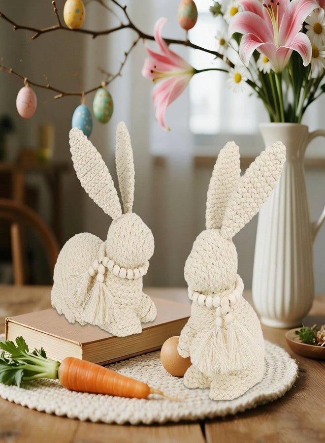 دكتور دودو مجموعة من قطعتين من تماثيل أرنب عيد الفصح من دكتور دودو، ديكور أرنب منسوج لفصل الربيع، صواني متعددة الطبقات، مواقد، أرفف، قطع مركزية للطاولات، أرانب بيج لأسلوب بوهو، ريفي، وبسيط محايد - Image 2