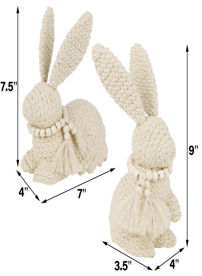 دكتور دودو مجموعة من قطعتين من تماثيل أرنب عيد الفصح من دكتور دودو، ديكور أرنب منسوج لفصل الربيع، صواني متعددة الطبقات، مواقد، أرفف، قطع مركزية للطاولات، أرانب بيج لأسلوب بوهو، ريفي، وبسيط محايد - Image 3