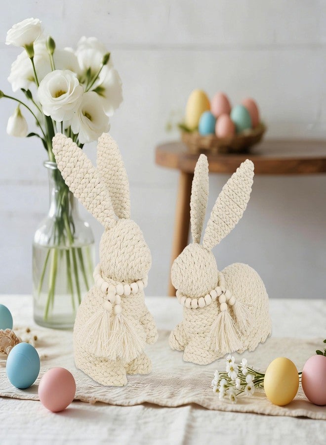 دكتور دودو مجموعة من قطعتين من تماثيل أرنب عيد الفصح من دكتور دودو، ديكور أرنب منسوج لفصل الربيع، صواني متعددة الطبقات، مواقد، أرفف، قطع مركزية للطاولات، أرانب بيج لأسلوب بوهو، ريفي، وبسيط محايد - Image 4