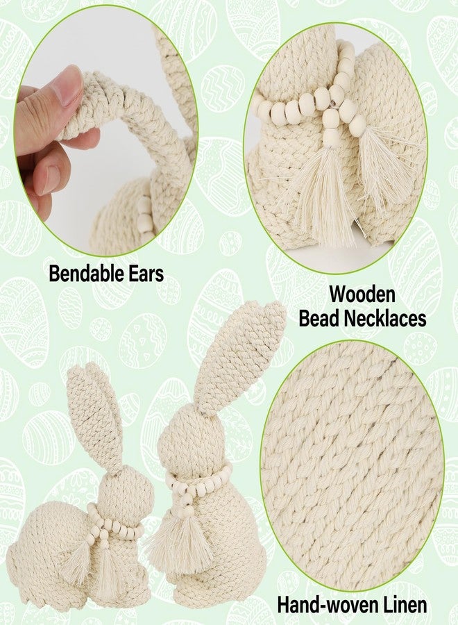 دكتور دودو مجموعة من قطعتين من تماثيل أرنب عيد الفصح من دكتور دودو، ديكور أرنب منسوج لفصل الربيع، صواني متعددة الطبقات، مواقد، أرفف، قطع مركزية للطاولات، أرانب بيج لأسلوب بوهو، ريفي، وبسيط محايد - Image 5