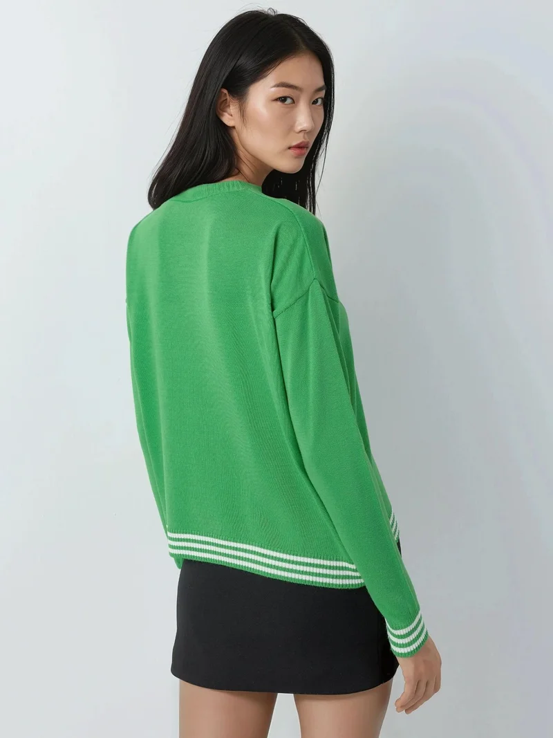 موضتي كنزة برقبة دائرية بنقش ضفيرة شعر من ماي فاشون