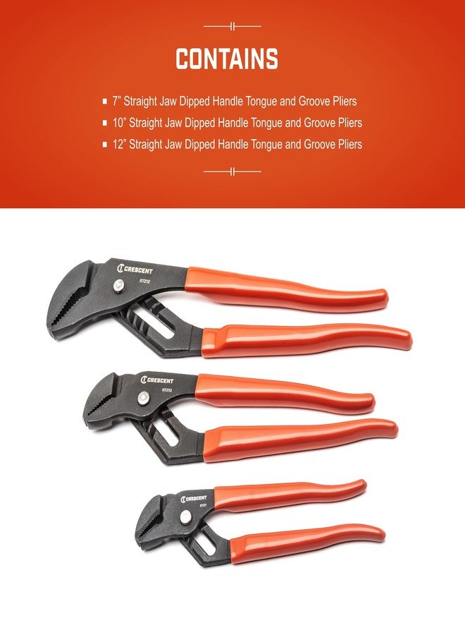 كريسنت طقم كماشة كريسنت بثلاث قطع بفك مستقيم ومقبض مغموس ولسان وأخدود - طقم أدوات فاخر - أداة يدوية بطبقة نهائية من الفوسفات الأسود وفك ذاتي القفل - RT200SET3-05 - Image 5