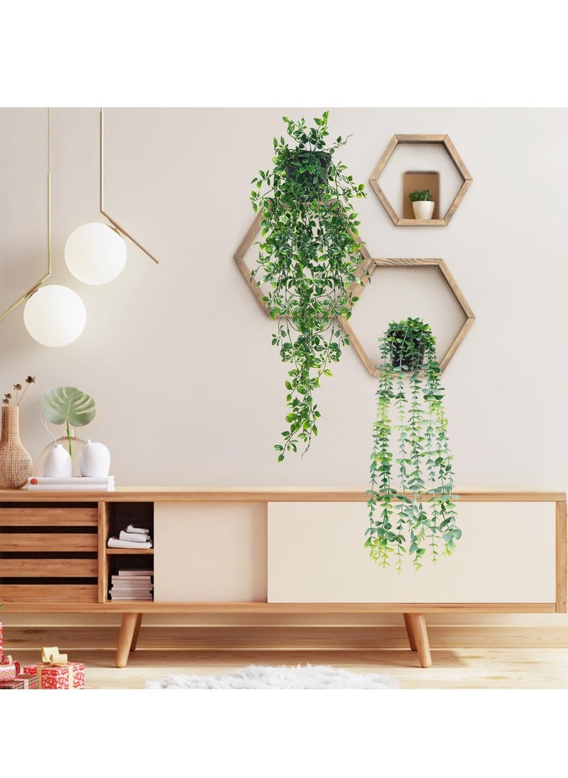 XiuWoo 3 Pack Artificial Hanging Plants, Fake Hanging Plants Fake Greenery Hanging Plants Faux Hanging Potted Plants Eucalyptus Vine Mandala Vine in Pot for Indoor Outdoor Office Home Decor  - Image 3