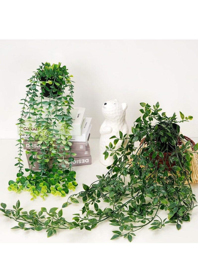 XiuWoo 3 Pack Artificial Hanging Plants, Fake Hanging Plants Fake Greenery Hanging Plants Faux Hanging Potted Plants Eucalyptus Vine Mandala Vine in Pot for Indoor Outdoor Office Home Decor  - Image 4