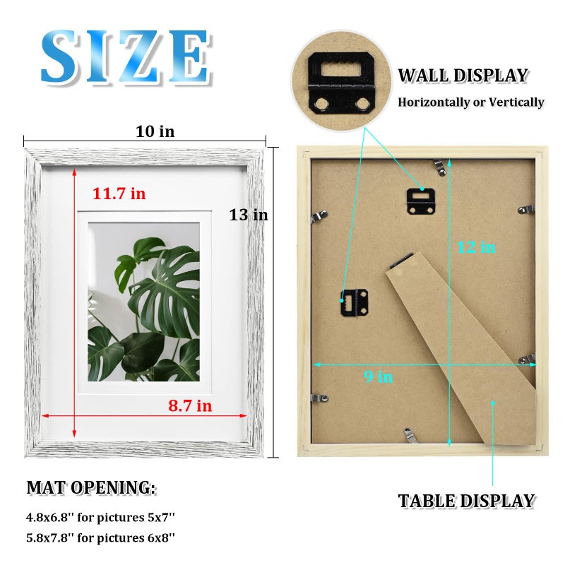Egofine 9x12 Picture Frames Made of Solid Wood with Plexiglass  Display Pictures 5x7/6x8 with Mat or 9x12 Without Mat for Tabletop and Wall Mounting  Driftwood White - Image 3