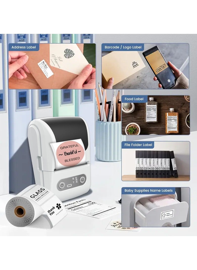 Label Maker with 50mm*60mm Thermal Tape Roll - Portable Bluetooth Label Printer (12mm-57mm Print Width) - USB Rechargeable & User-Friendly - Ideal for Office/Home/School/Commercial Use
