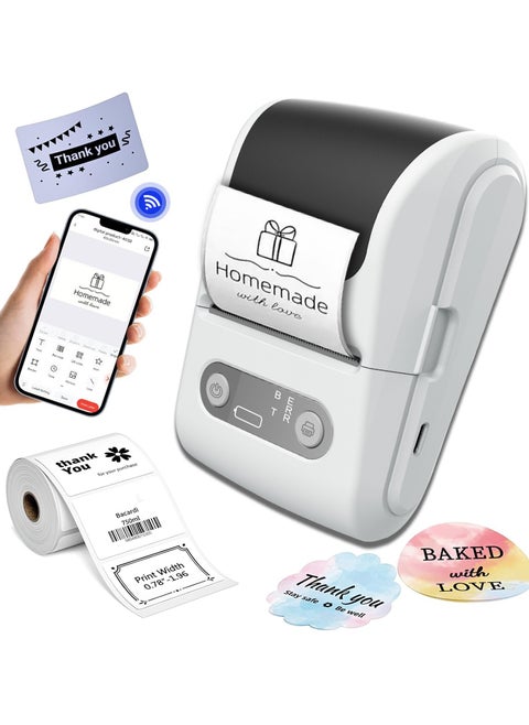 Label Maker with 50mm*60mm Thermal Tape Roll - Portable Bluetooth Label Printer (12mm-57mm Print Width) - USB Rechargeable & User-Friendly - Ideal for Office/Home/School/Commercial Use