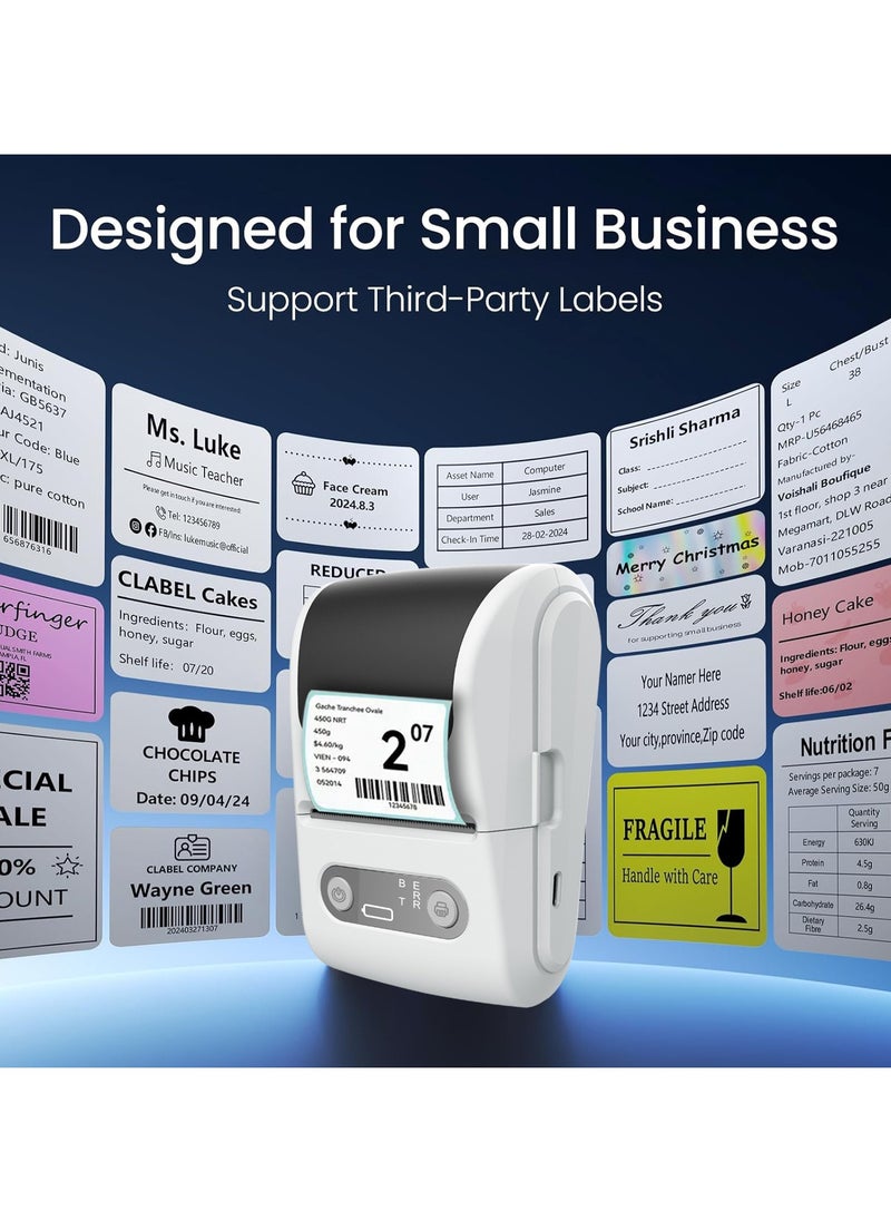 Label Maker with 50mm*60mm Thermal Tape Roll - Portable Bluetooth Label Printer (12mm-57mm Print Width) - USB Rechargeable & User-Friendly - Ideal for Office/Home/School/Commercial Use
