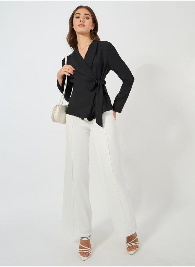 Styli - Notch Lapel Long Sleeves Wrap Top - Image 1