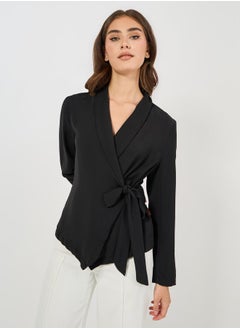 Styli بلوزة ملفوفة بأكمام طويلة وياقة مدببة  - Image 1