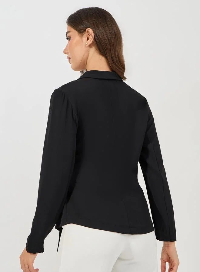 Styli Notch Lapel Long Sleeves Wrap Top