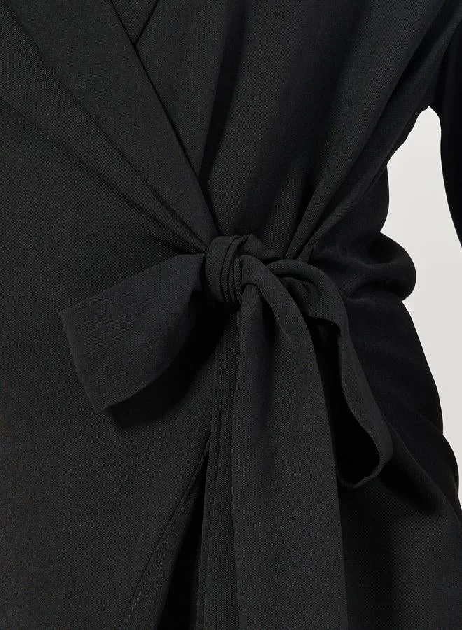Styli Notch Lapel Long Sleeves Wrap Top