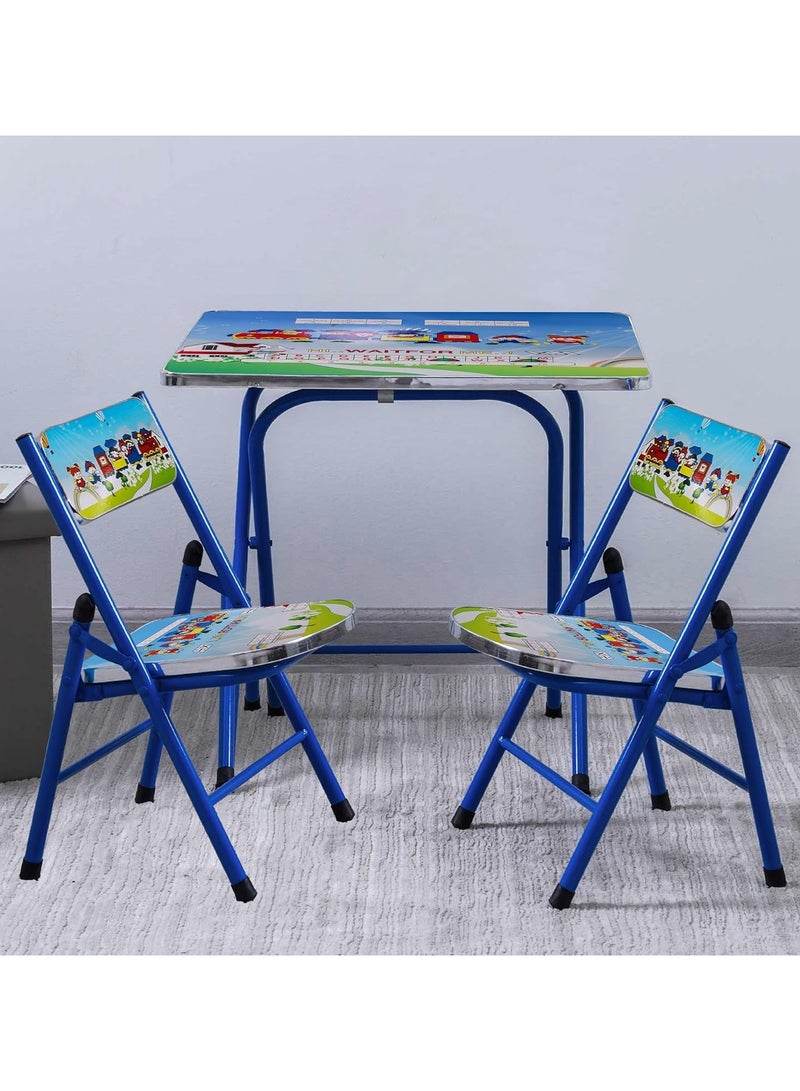 DubaiGallery Folding Children's Furniture Set, Metal Folding 2 Chair & Table, Safari Motif, Space-Saving Foldable 