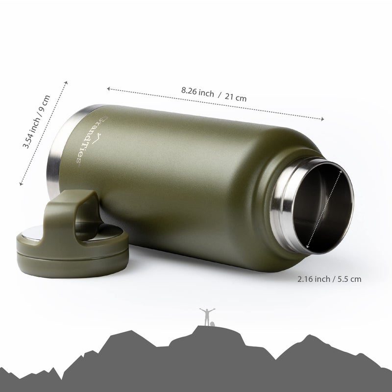 GRANDTIES 2 Lids Sports Stainless Steel Water Bottles - Wide Mouth Vacuum Insulated Reusable Leak Proof BPA-Free Travel Metal Canteen  Thermos Bottles for Men Women Gym (Olive Green 32 oz) - Image 4