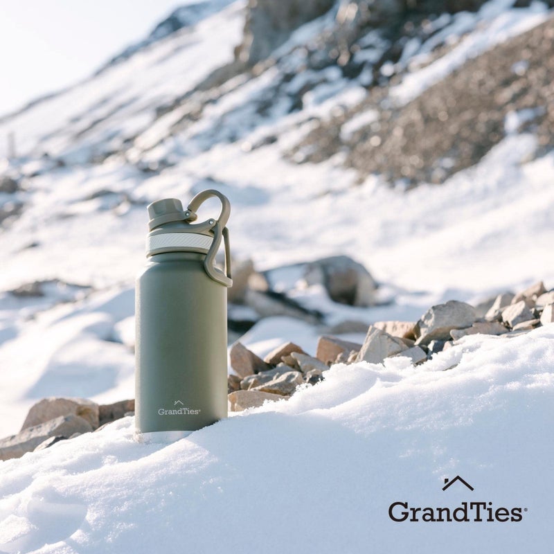GRANDTIES 2 Lids Sports Stainless Steel Water Bottles - Wide Mouth Vacuum Insulated Reusable Leak Proof BPA-Free Travel Metal Canteen  Thermos Bottles for Men Women Gym (Olive Green 32 oz) - Image 5