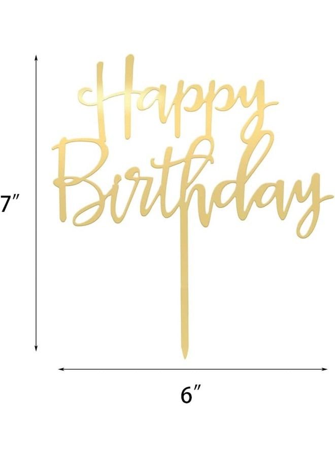 We Happy 3 Pieces Happy Birthday Cake Topper Mirrored Gold Acrylic Photo Booth Prop  - Image 3