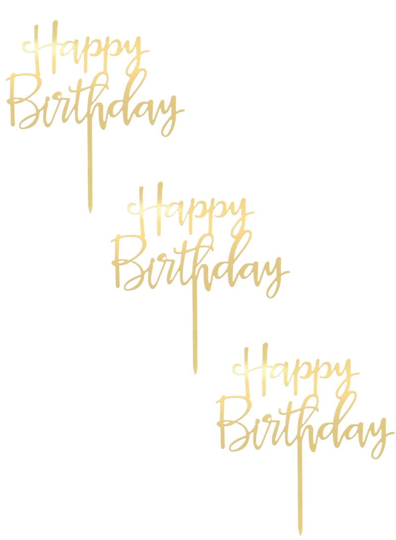We Happy 3 Pieces Happy Birthday Cake Topper Mirrored Gold Acrylic Photo Booth Prop  - Image 1