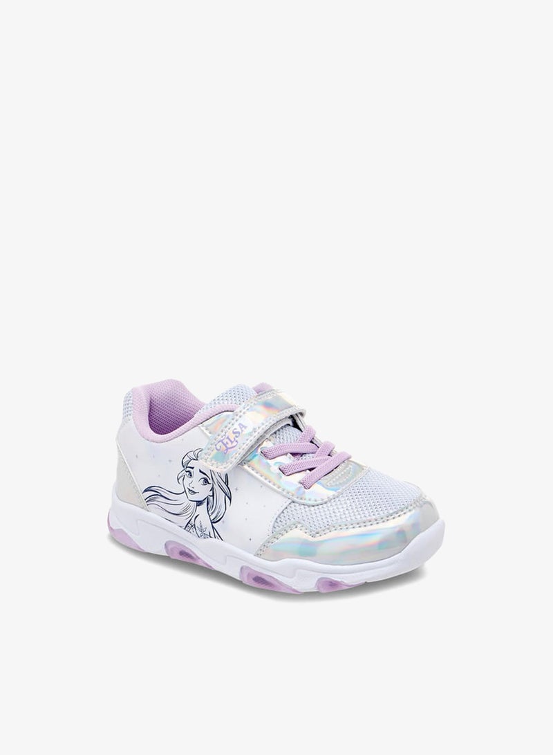 Disney Girls Frozen Print Light-Up Sneakers with Hook and Loop Closure - Image 1
