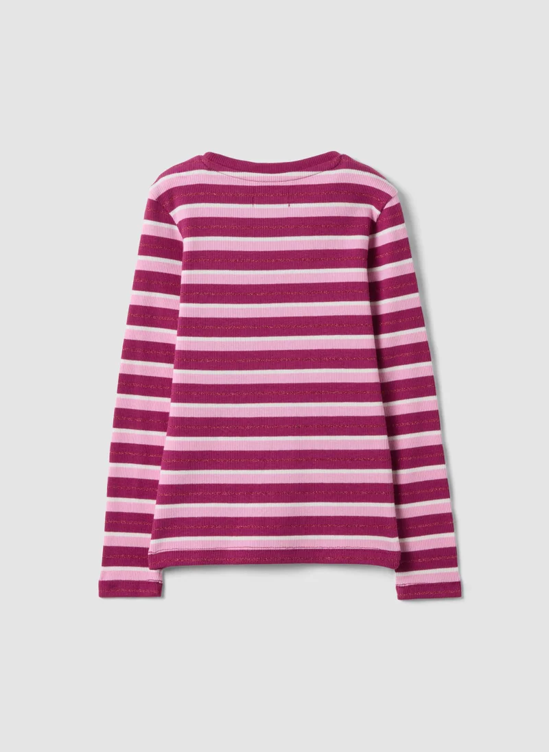او في اس OVS Girlsâ€™ striped multicolour stretch cotton crew-neck T-shirt
