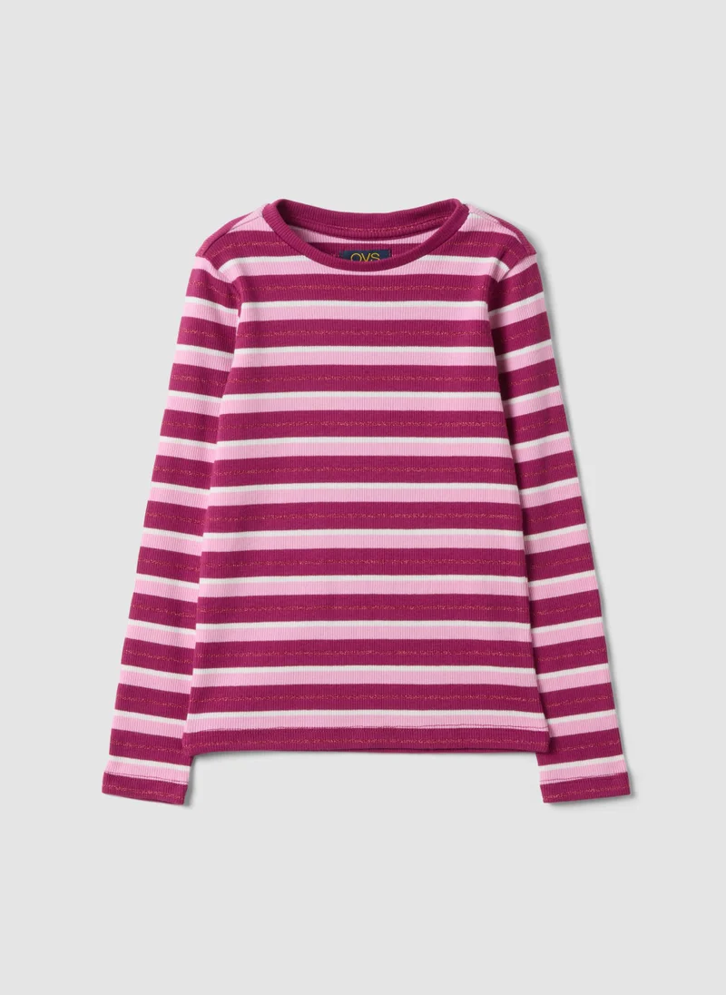 او في اس OVS Girlsâ€™ striped multicolour stretch cotton crew-neck T-shirt