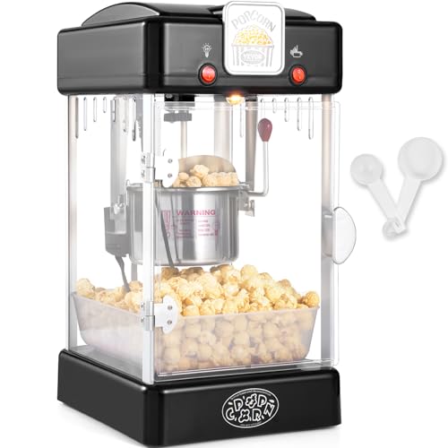 VEVOR Popcorn Maker 300W Popcorn Popper Machine 25 Oz Kettle Makes 4 QT per Batch Tabletop Popcorn Maker with PP Door Includes 2 Scoops and Tray Movie Theater Style Black