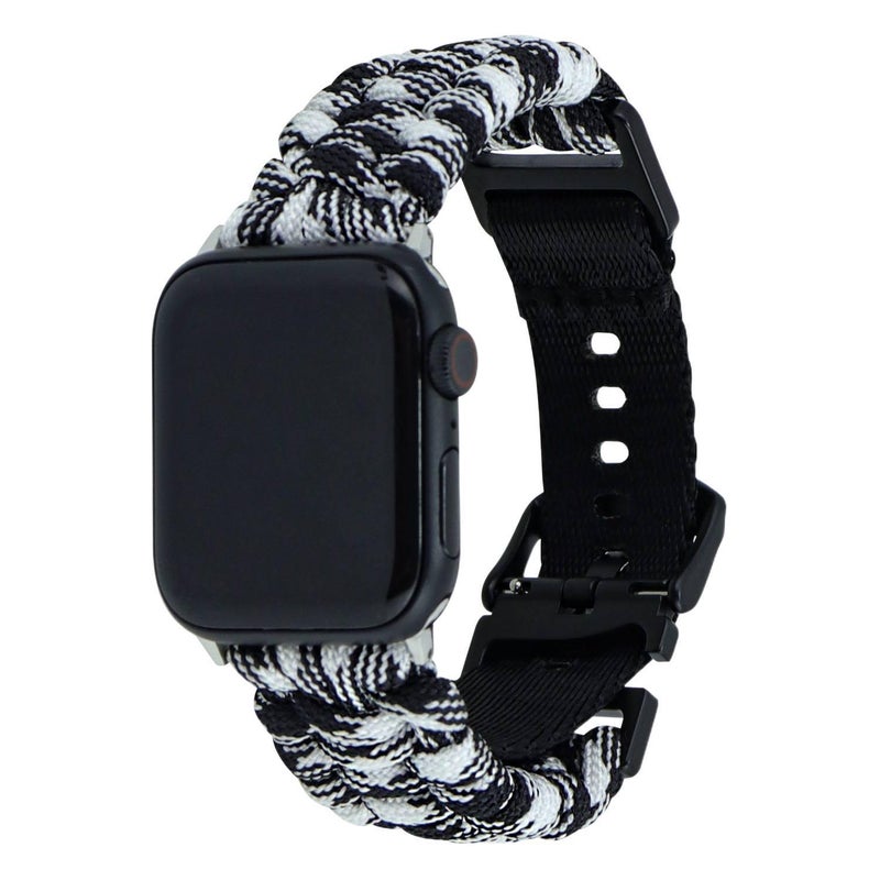 سوار ساعة ذكية سوار نايلون حلقي متوافق مع Apple Watch 38/40/41/42/44/45/49mm بملاءمة قابلة للتعديل وحزام بديل باللون أسود قابل للتعديل - Image 5