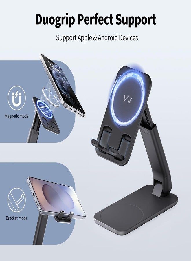 iWALK Magnetic Cell Phone Stand for Desk, Angle and Height Adjustable Mobile Phone Holder, Foldable Magnet Stand for iPhone 17 16 15 14 13 12 Pro Max and iPad, Cell Phone Holder for Samsung, Black - Image 2