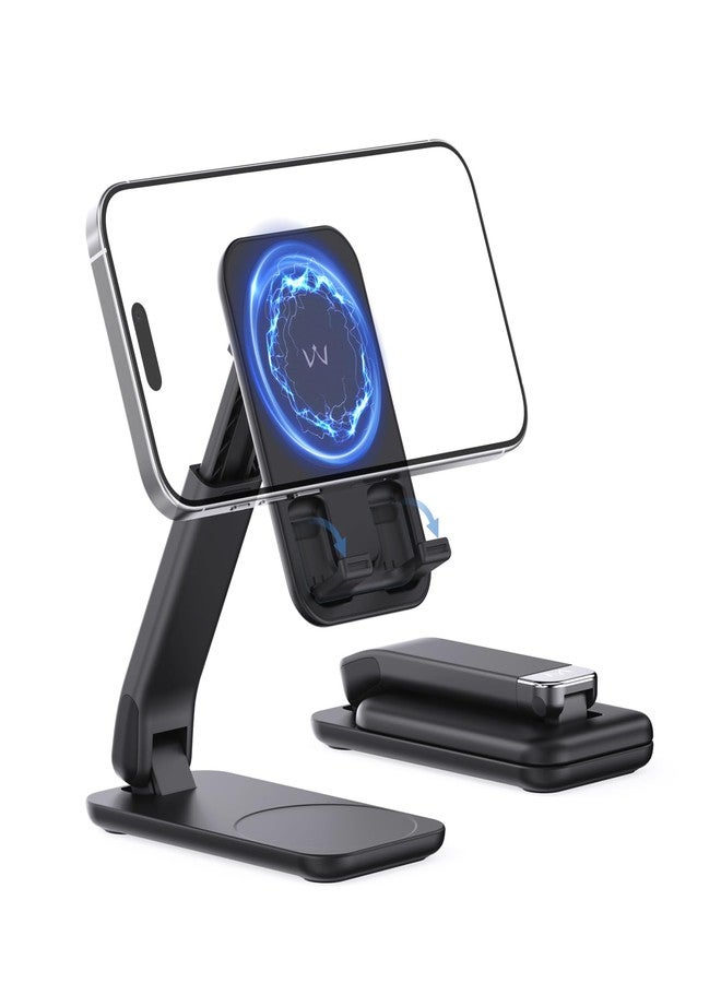 iWALK Magnetic Cell Phone Stand for Desk, Angle and Height Adjustable Mobile Phone Holder, Foldable Magnet Stand for iPhone 17 16 15 14 13 12 Pro Max and iPad, Cell Phone Holder for Samsung, Black - Image 1