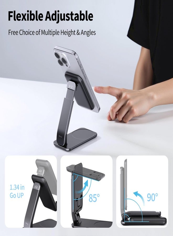 iWALK Magnetic Cell Phone Stand for Desk, Angle and Height Adjustable Mobile Phone Holder, Foldable Magnet Stand for iPhone 17 16 15 14 13 12 Pro Max and iPad, Cell Phone Holder for Samsung, Black - Image 3
