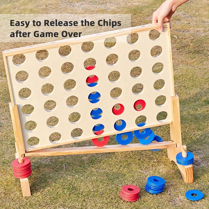 Pointyard Giant Wooden 4 in A Row Game 2.8Ft, Indoor and Outdoor Jumbo Board Game for Teens,Includes 42 Pcs Chips & Durable Carrying Bag, Halloween Christmas Party Gifts for Kids Adults Lovers - Image 4