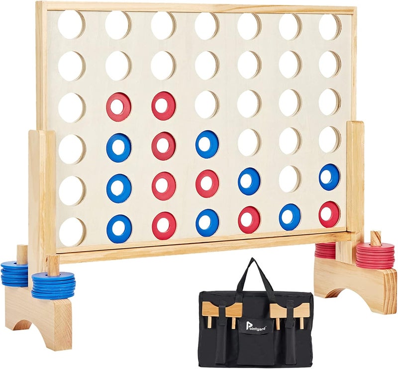 Pointyard Giant Wooden 4 in A Row Game 2.8Ft, Indoor and Outdoor Jumbo Board Game for Teens,Includes 42 Pcs Chips & Durable Carrying Bag, Halloween Christmas Party Gifts for Kids Adults Lovers - Image 1