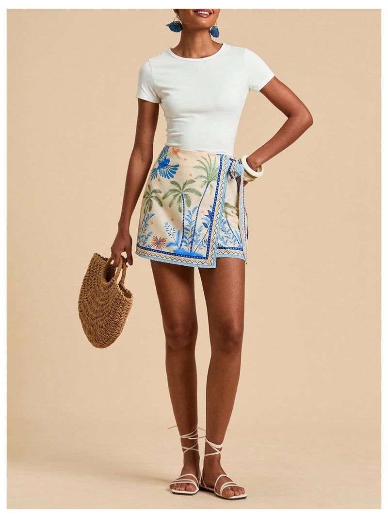 MakeMeChic Women's Summer Boho Wrap Mini Skirt Beach Vacation Short Skirts Yellow Large - Image 5