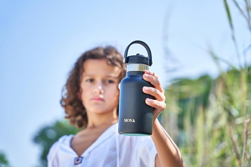 Moya 'Seashell' 350ml Insulated Sustainable Water Bottle Black - Image 3