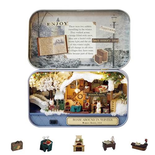 Flever Dollhouse Miniature DIY House Kit Creative Room with Furniture and Cover for Romantic Valentines GiftRoam Around in Winter - Image 1