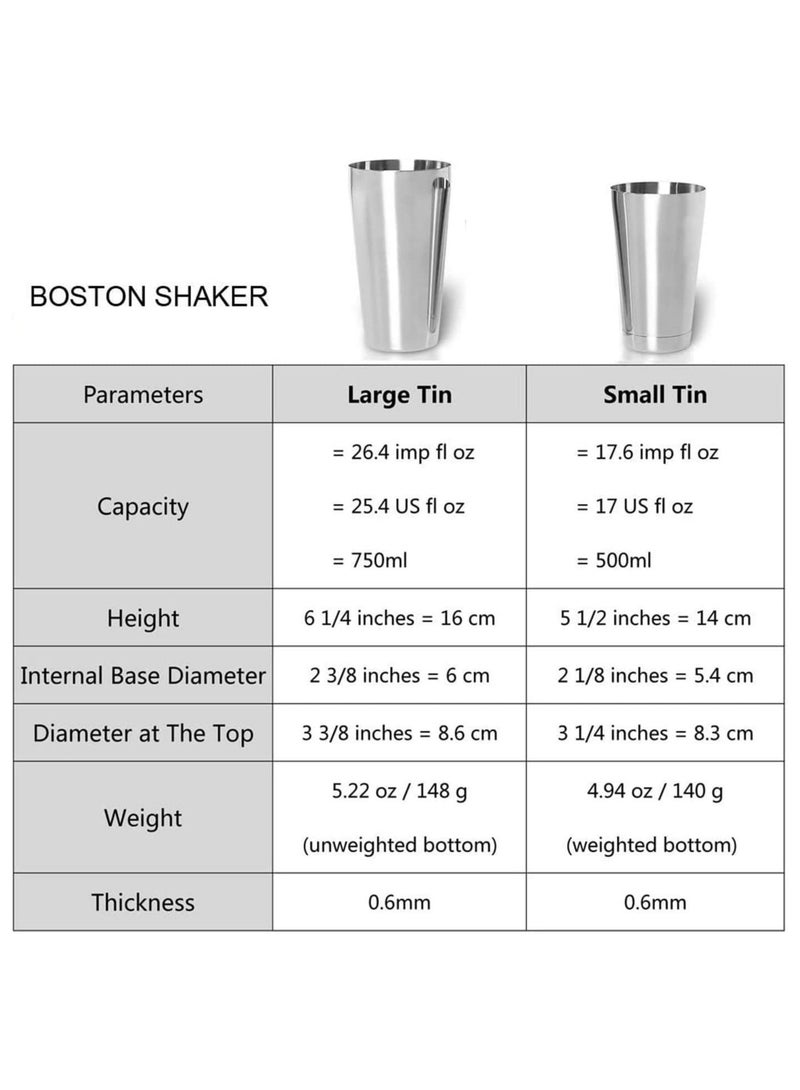SYOSI Boston Cocktail Shaker, 2-Piece All Stainless Steel Boston Shaker Tins, 18oz Weighted and 26oz Unweighted Boston Cocktail Shaker Bar Set for Professional Bartenders and Home Cocktail Lovers - Image 2