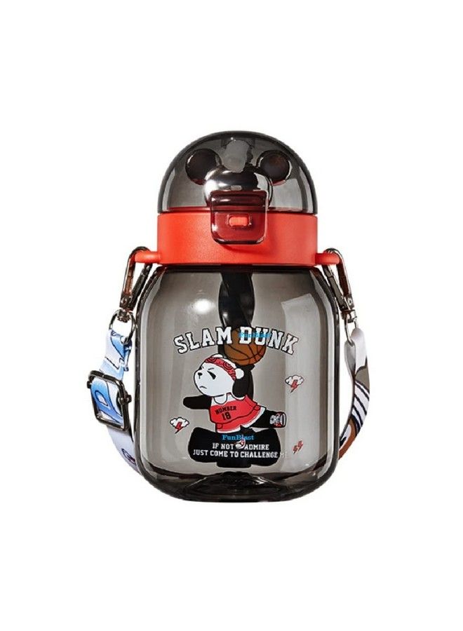 FunBlast Water Bottle For Kids Tritan Water Bottle With Straw And Adjustable Strap For Kids Kids Water Bottle With Strap Cute Cartoon Themed Water Bottle For Boys And Girls (600 Ml) (Black) - Image 2